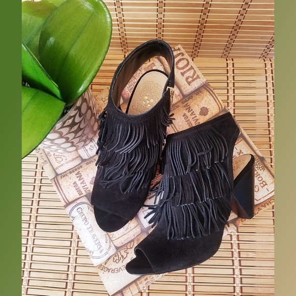 Vince Camuto Shoes - Vince Camuto Suede Fringe Peep Toe Sandals